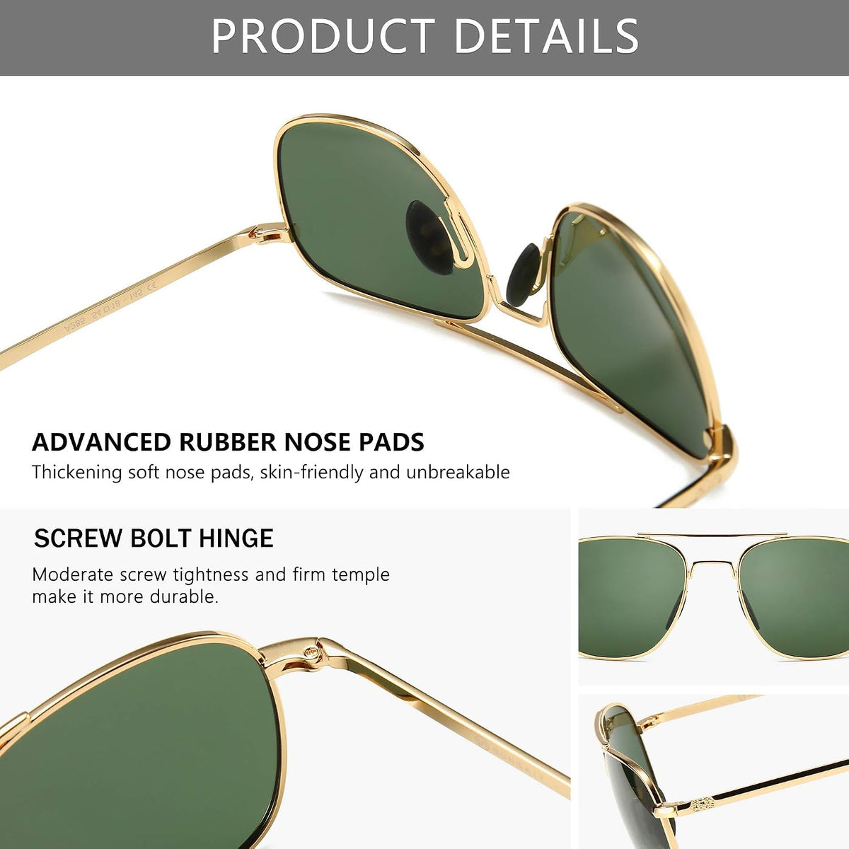 SUNGAIT pilot sunglasses showing metal frame detail