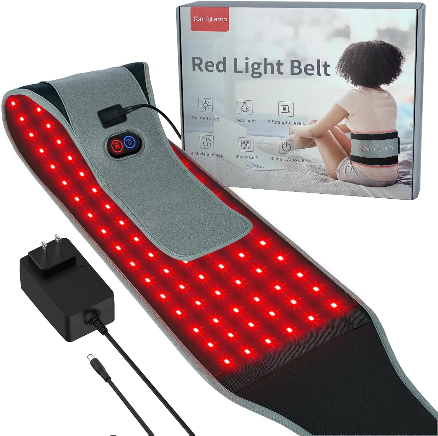 Comfytemp Red Light Therapy Belt with 126 LEDs, FSA Eligible HSA Red Light Therapy for Body, 660nm & 850nm, 22W Light Wrap with Timer for Back Waist Belly Joint Muscle(Corded) - Image 1