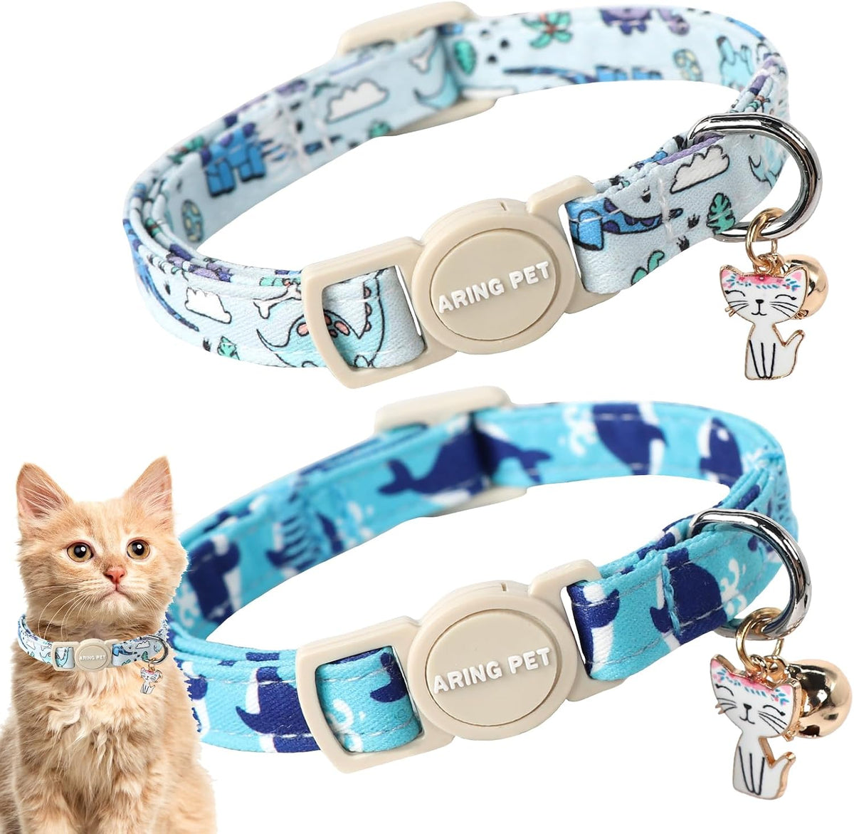 ARING PET 2 Pack Cat Collars-Cute Breakaway Cat Collar with Bell & Pendant, Adjustable Christmas Kitten Collars with Safety Buckle for Girl and Boy Cats - Image 13