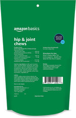 Amazon Basics canine joint support soft chews bag showing active ingredients