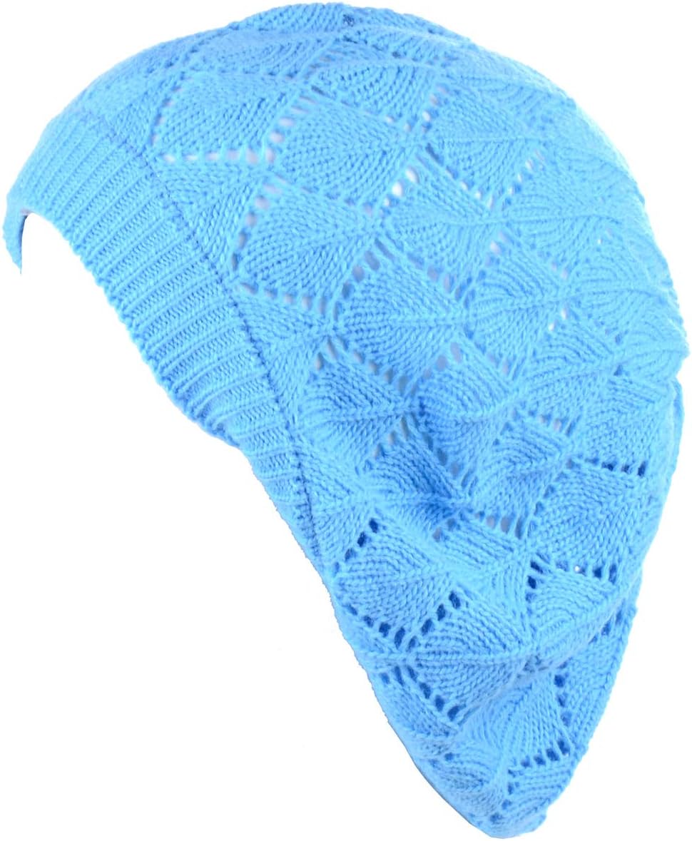 BSB womens lightweight cut out knit beanie beret cap front view