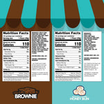 Individual honey bun and caramel brownie chewy caramel sticks displayed outside the clear jar.
