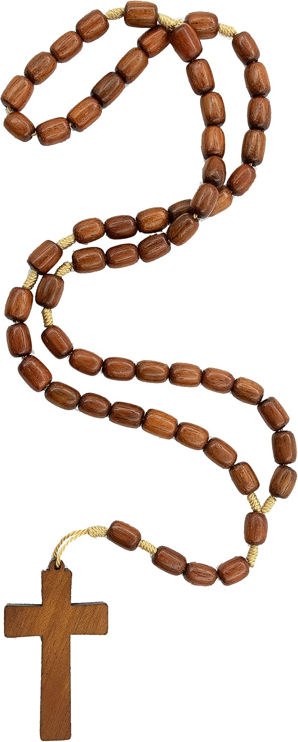 Catholica Shop wooden beads rosary necklace front view religious wear