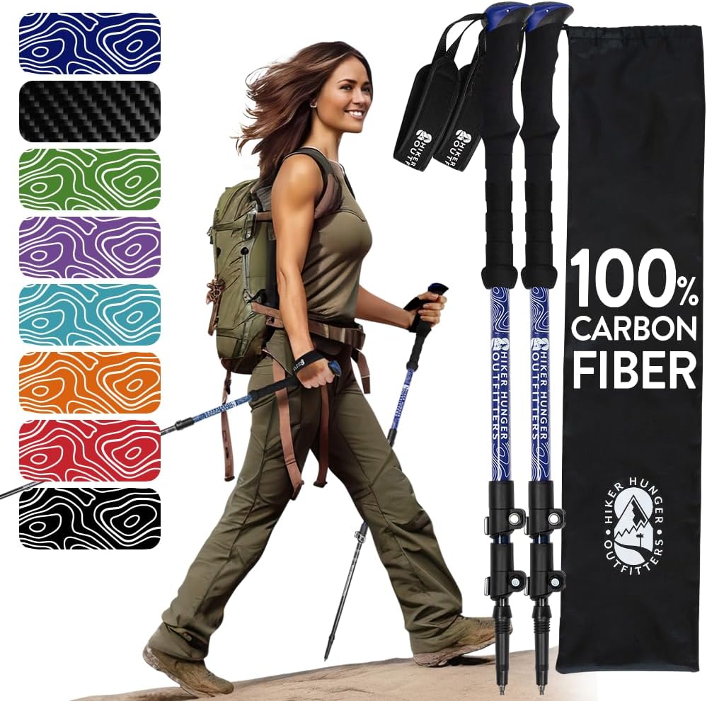 100% Carbon Fiber Trekking Poles by USA Brand - Ultra Strong Lightweight Collapsible Hiking Poles with Cork and EVA Foam Grips & Quick Adjustable Flip Locks - Image 12