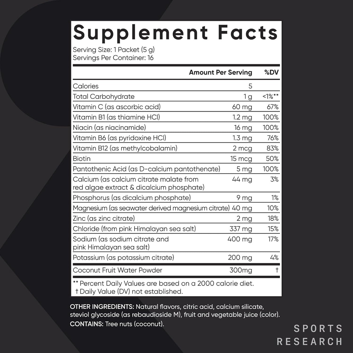 Sports Research clean electrolyte mixing powder packets for rapid intra workout recovery.