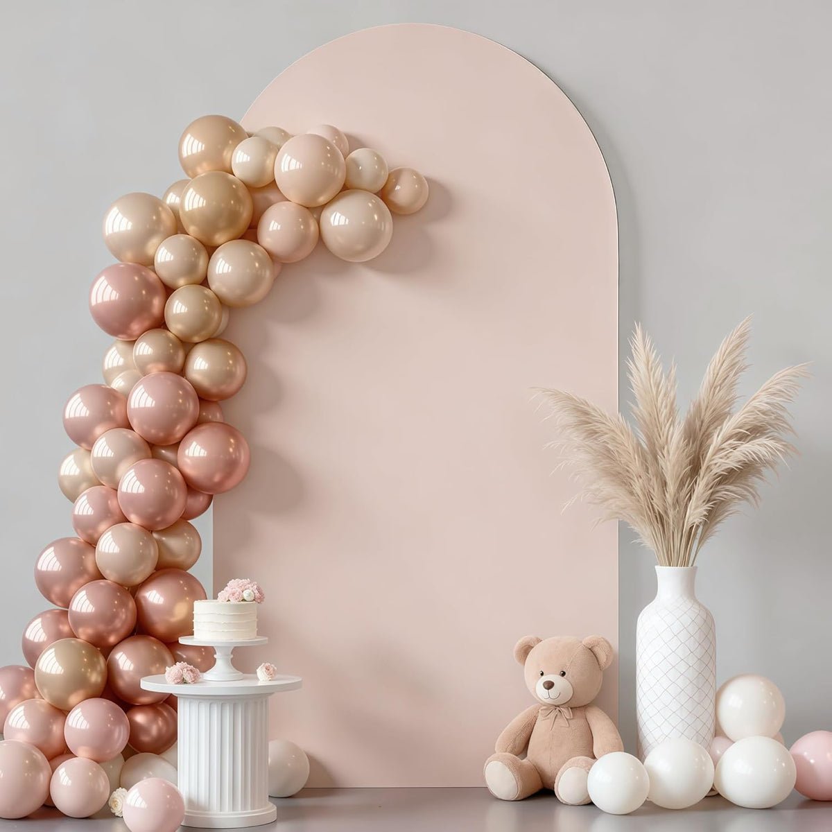 Wish Care Nude Arch Backdrop Cover front view on stand for wedding party decoration.