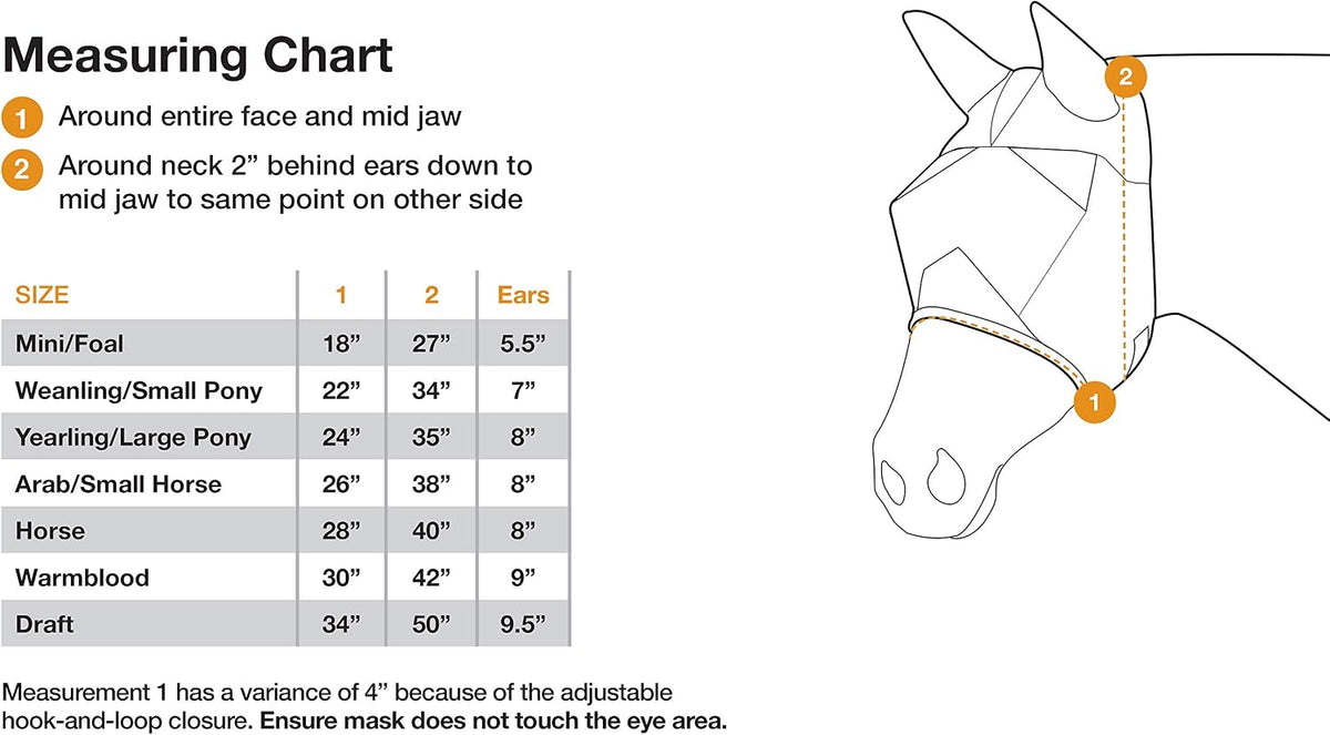 Cashel horse fly mask with long nose and protective ear covers for trail riding