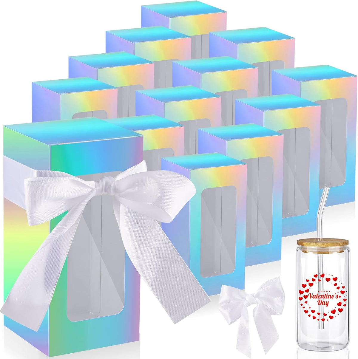 Fulmoon sublimation glass cup box front view showcasing holographic finish