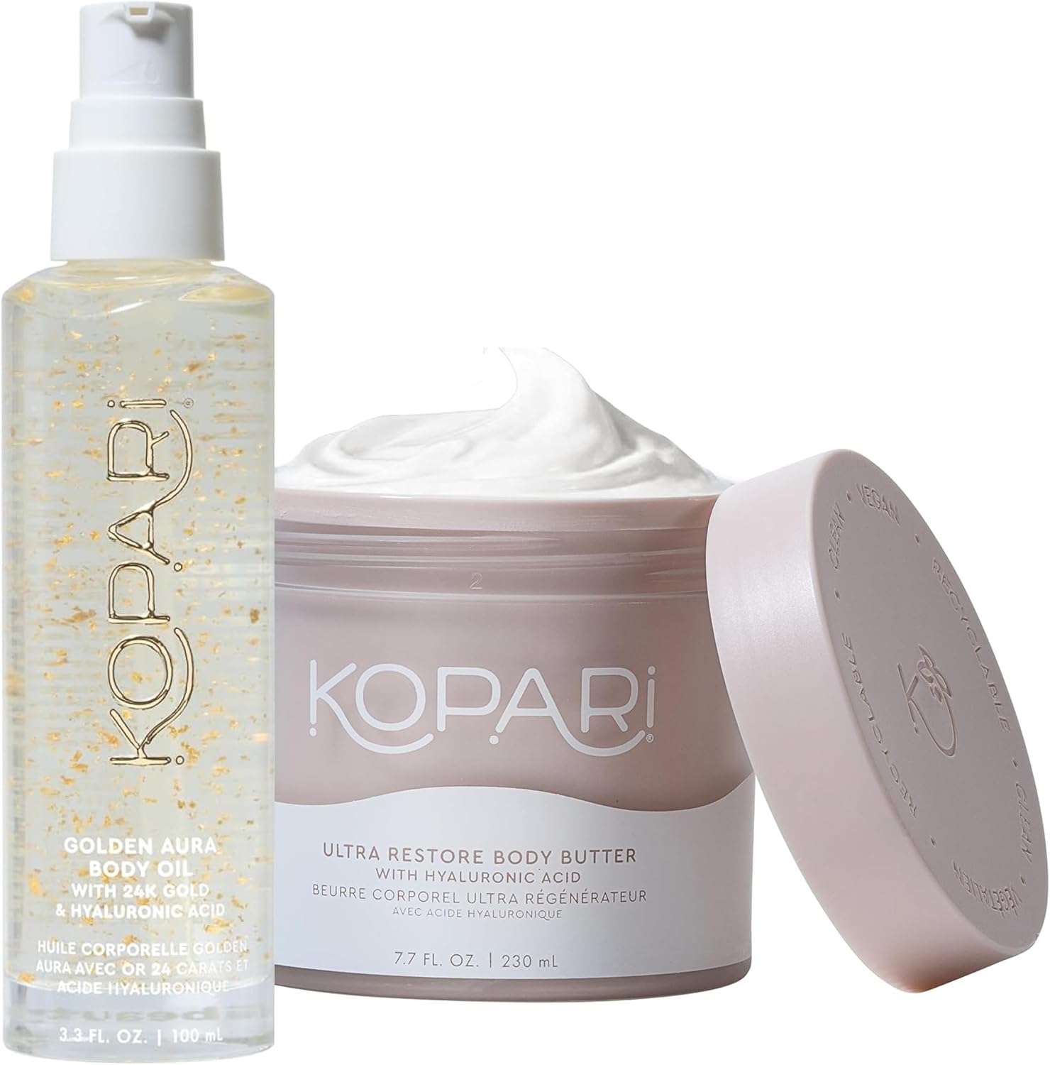 Kopari Body Butter and Golden Aura Body Oil Bundle front view authentic imported skincare set