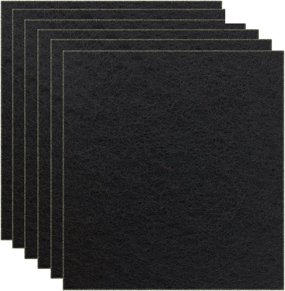 Beacozofu charcoal cat litter box replacement filter front view showing a pack of six thick black carbon pads.