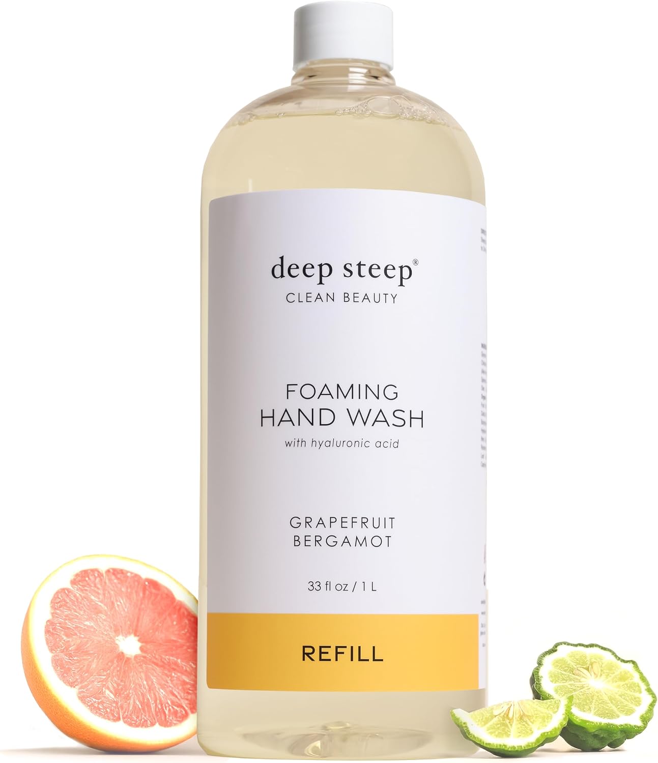 Deep Steep foaming hand wash front view bottle design and citrus graphics