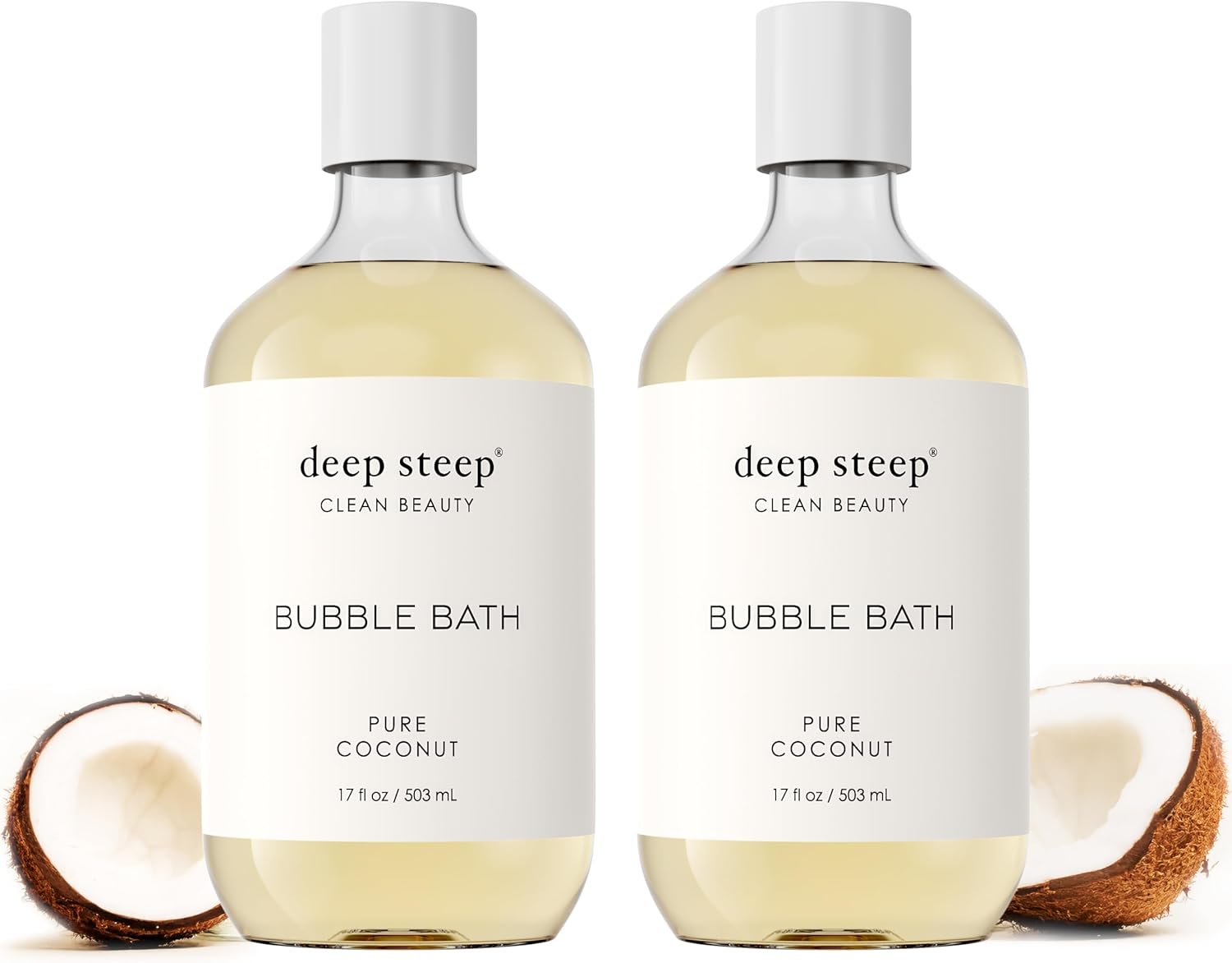 Deep Steep Pure Coconut Bubble Bath front view bottle packaging