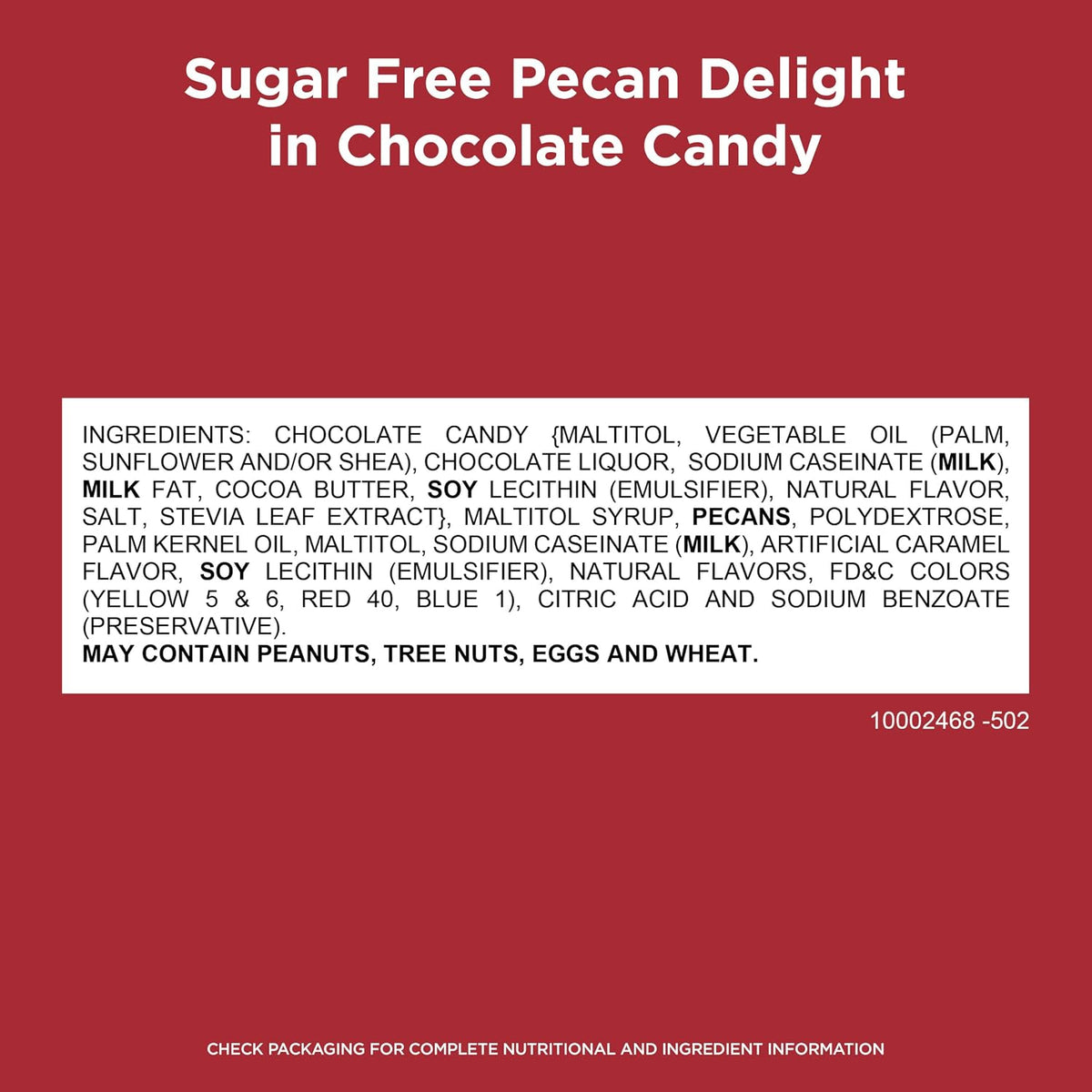 Close up of sugar free caramel pecan chocolate candy showing textures