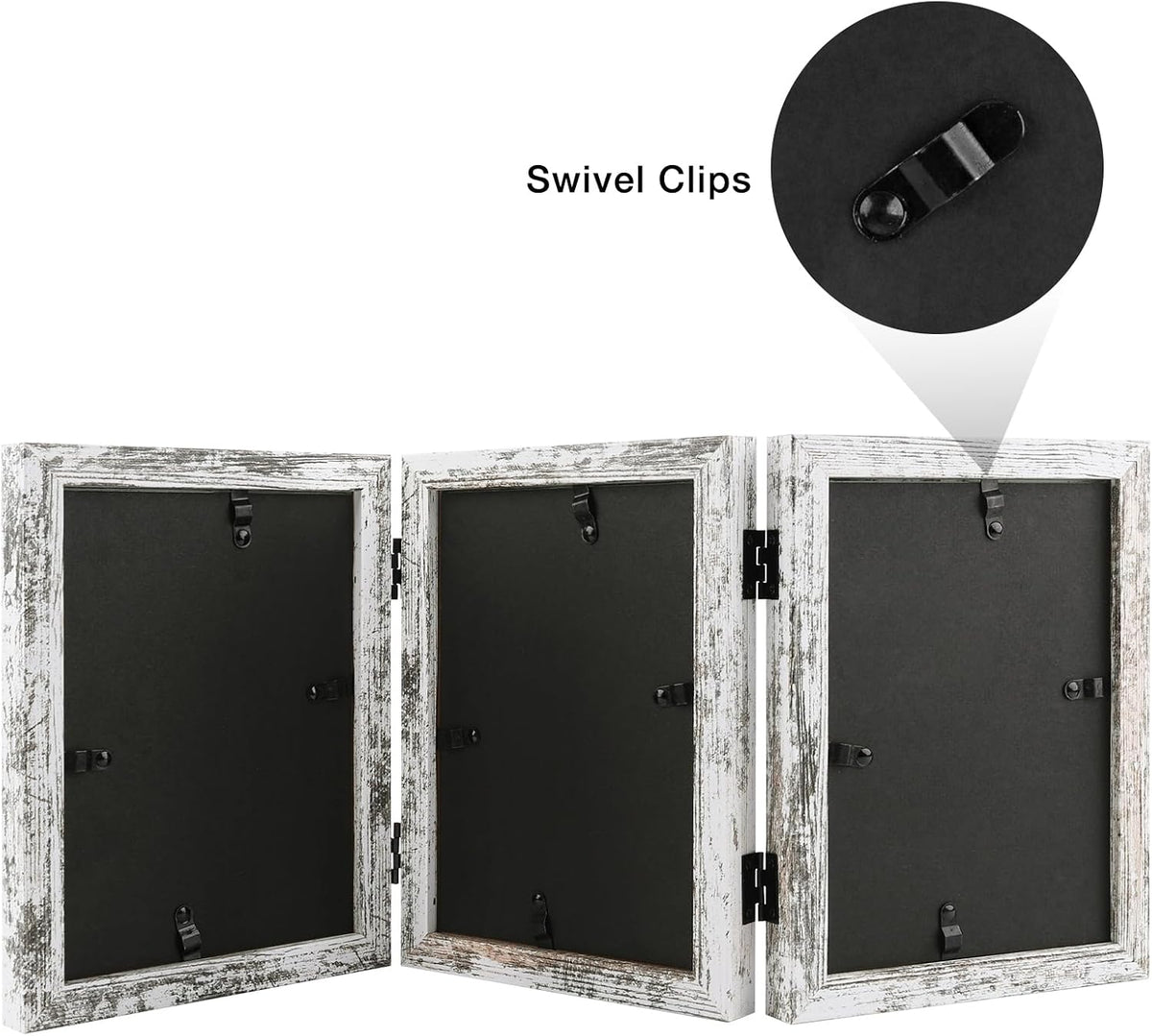 Frametory tabletop picture frame shown with three vertical photos