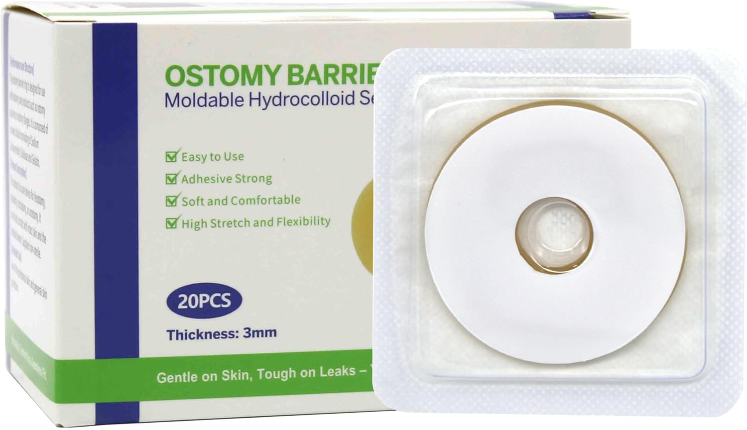 20pcs Ostomy Barrier Rings 3mm Thick, 47mm Diameter, Moldable Hydrocolloid Extended Seal Ring for Colostomy Bags - Image 1