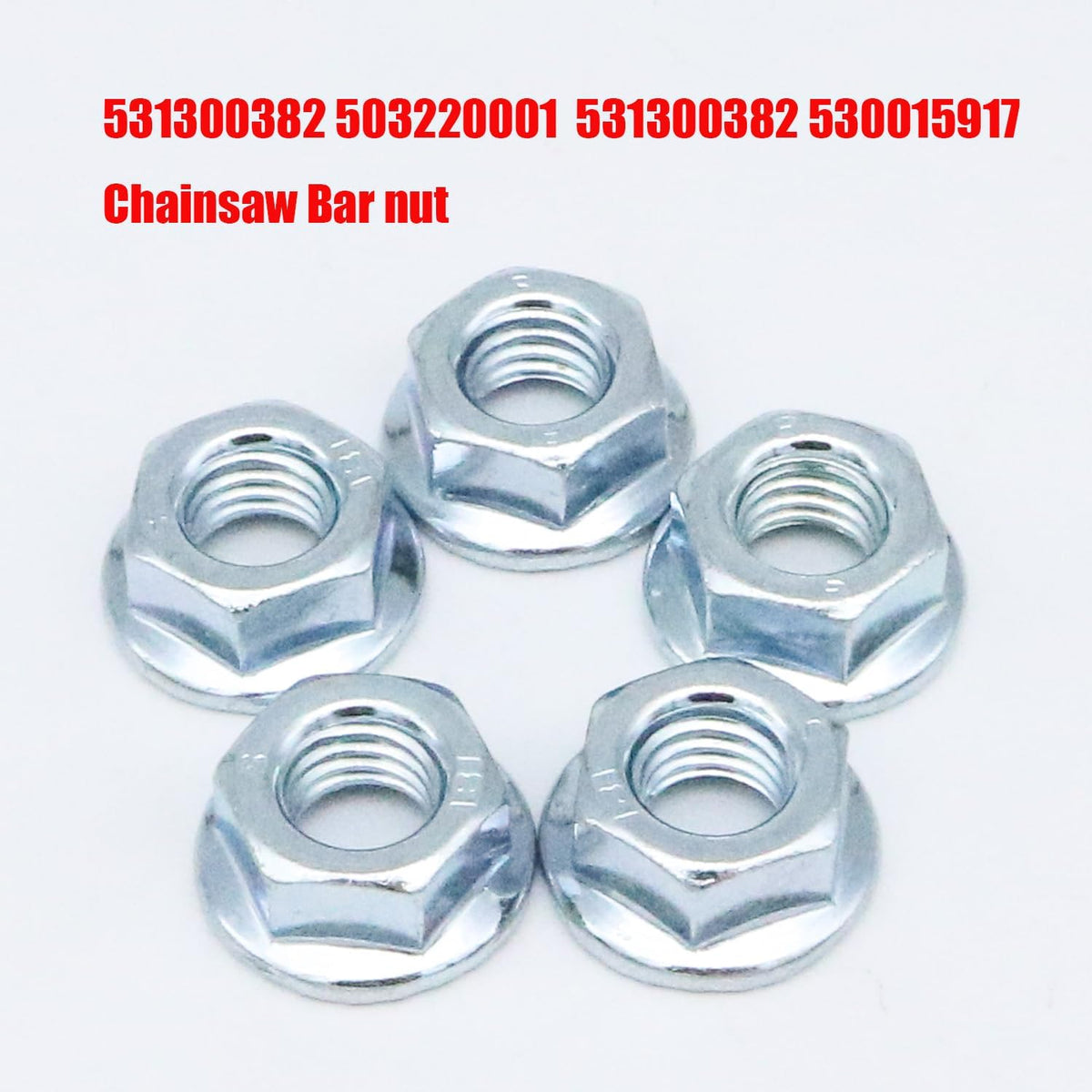 Zinc plated steel chainsaw bar nuts close up