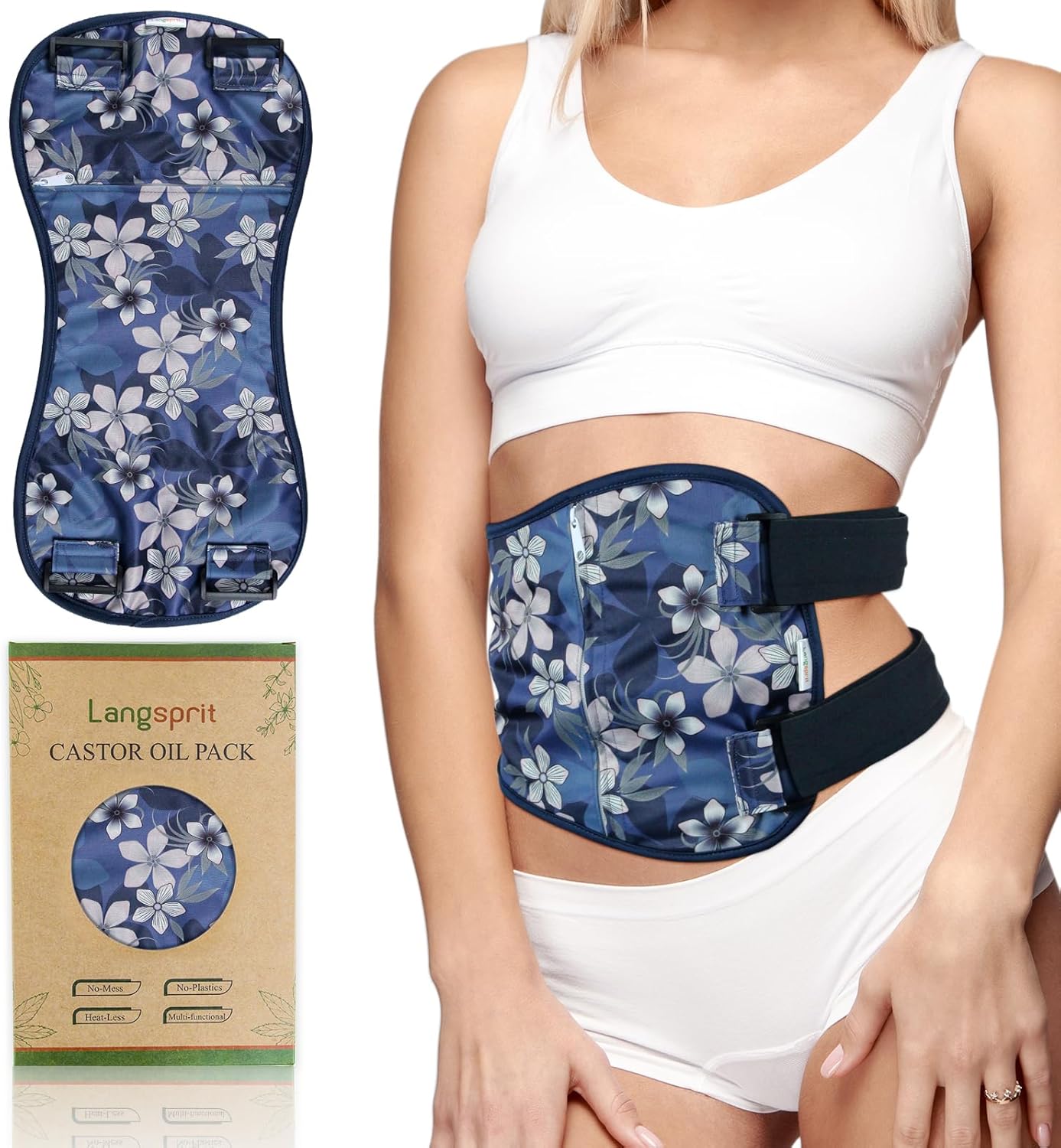 Langsprit Castor Oil Pack Wrap,Organic Cotton Castor Oil Packs for Liver Detox,Reusable Castor Oil Pads Pack Compress for Stomach,Castor Oil Packs Body kit L - Image 1