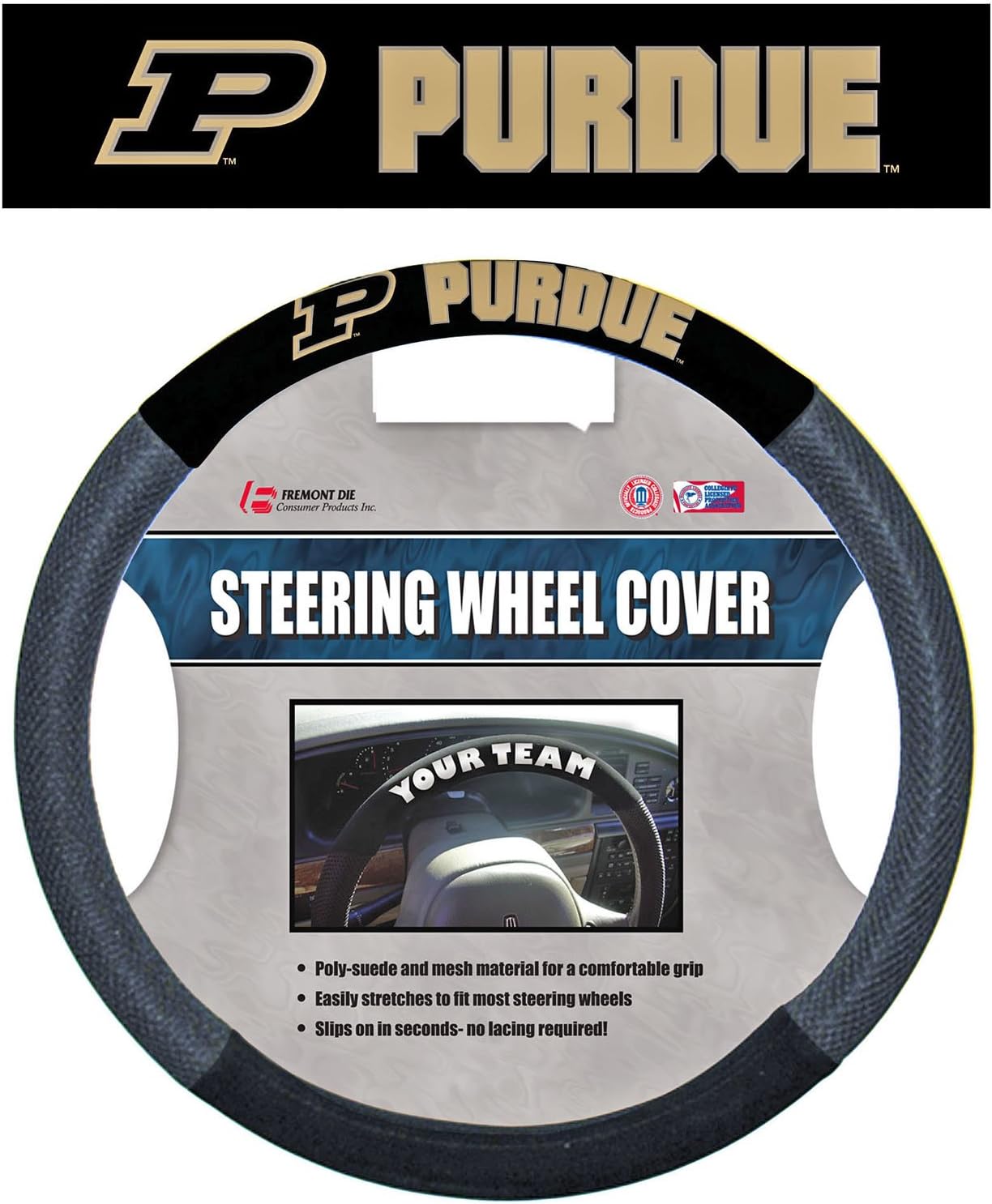 Fremont Die Purdue Boilermakers steering wheel cover front view accessories