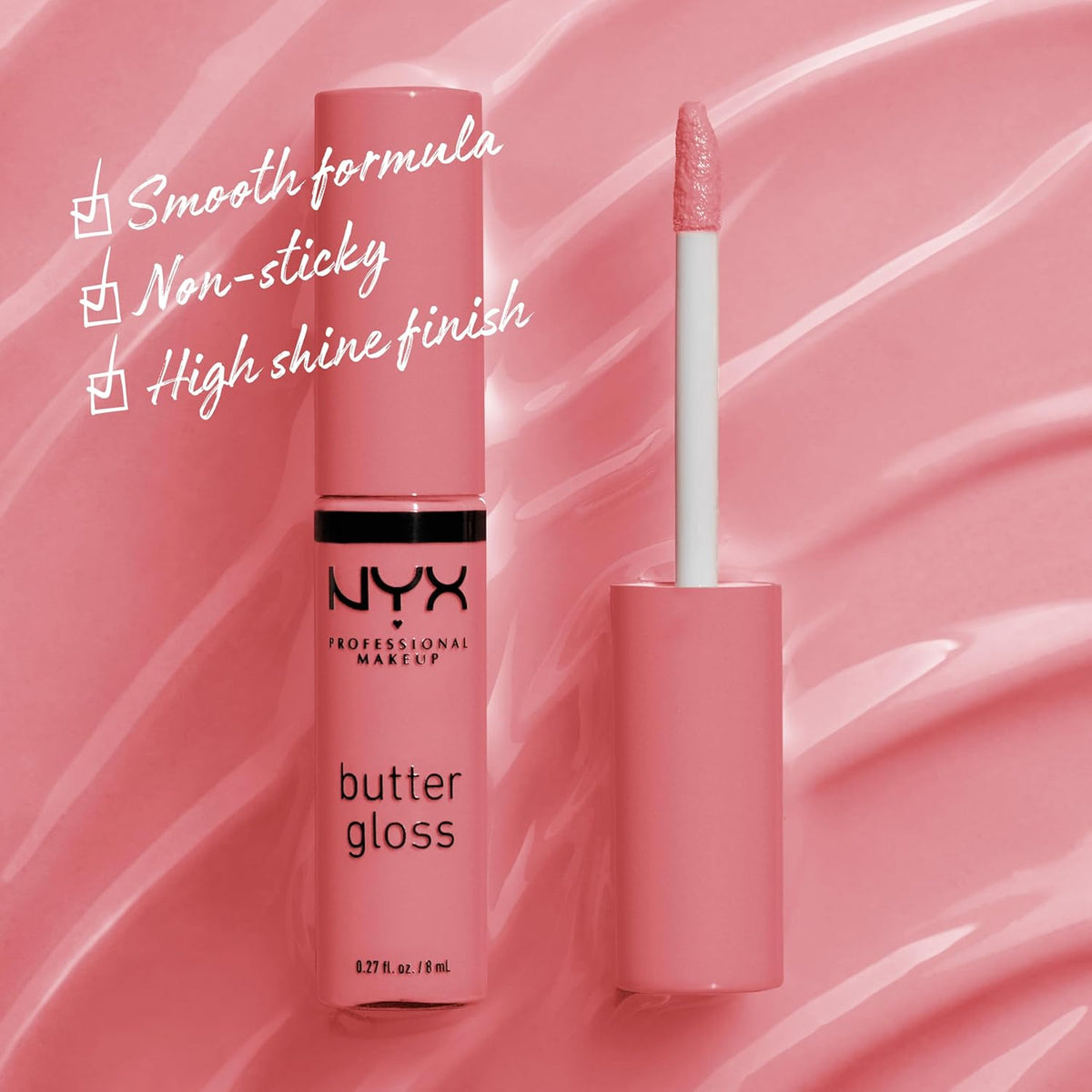 NYX Butter Gloss Tiramisu shade applicator wand closeup