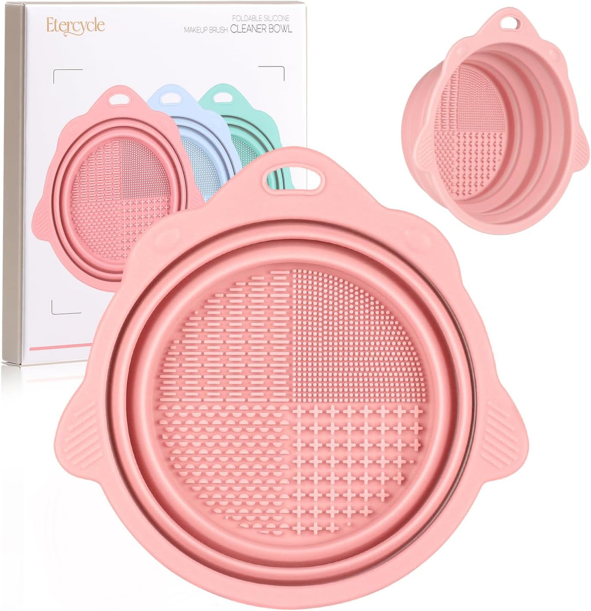 Etercycle foldable silicone makeup brush cleaner bowl pink front view