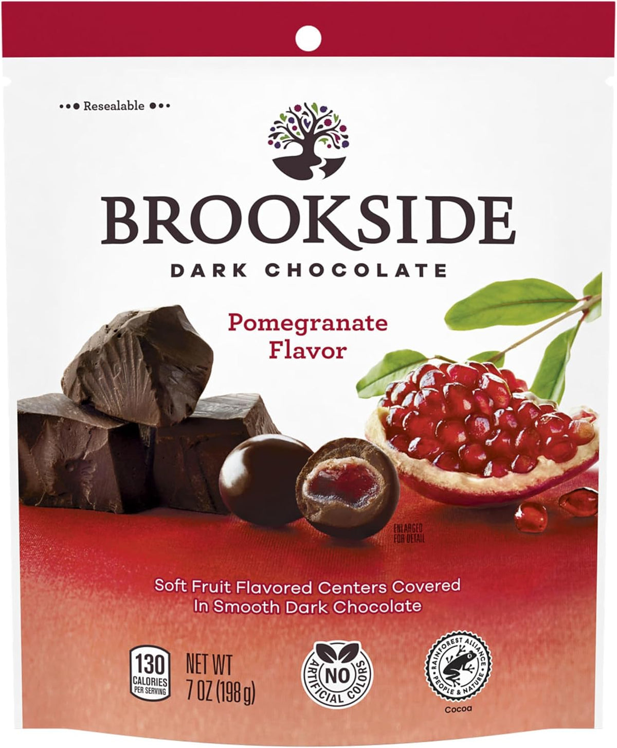 Brookside chocolate bag showing pomegranate and dark chocolate texture