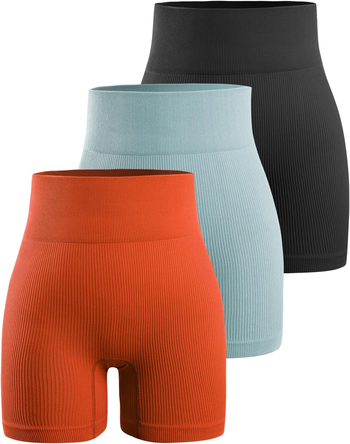YNNTHY Women's Biker Shorts Workout Gym Ribbed High Waisted Spandex Yoga Shorts 3 Pack - Image 14