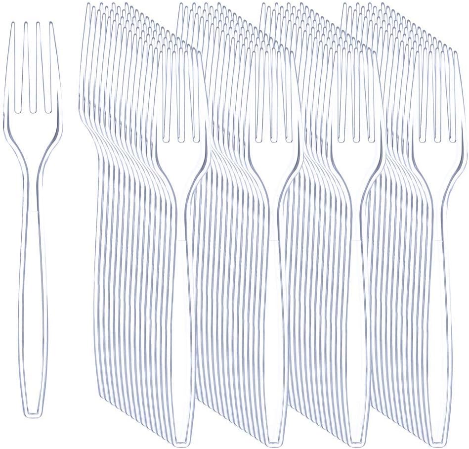 Liacere 360 Piece Clear Plastic Forks front view bulk packaging