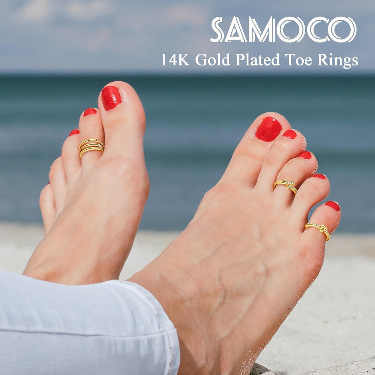 Samoco adjustable gold silver toe rings set