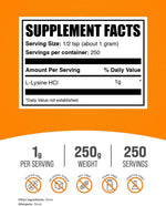 BulkSupplements L-Lysine powder nutritional label details