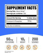 BulkSupplements P5P Vitamin B6 powder packaging displaying ingredient purity and serving guidelines