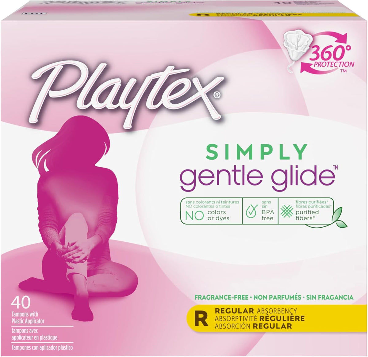 Playtex Simply Gentle Glide Tampons 40 count box with regular absorbency