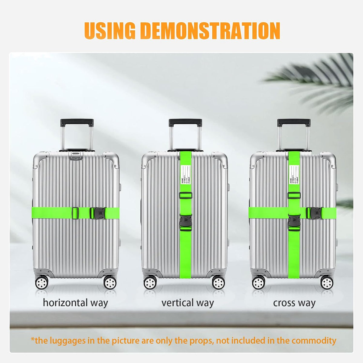 Adjustable baggage security belts wrapped around trolley bag