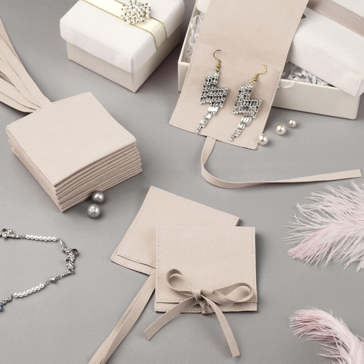 Side angle view of Sotiff luxury gift bag with ribbon closure.