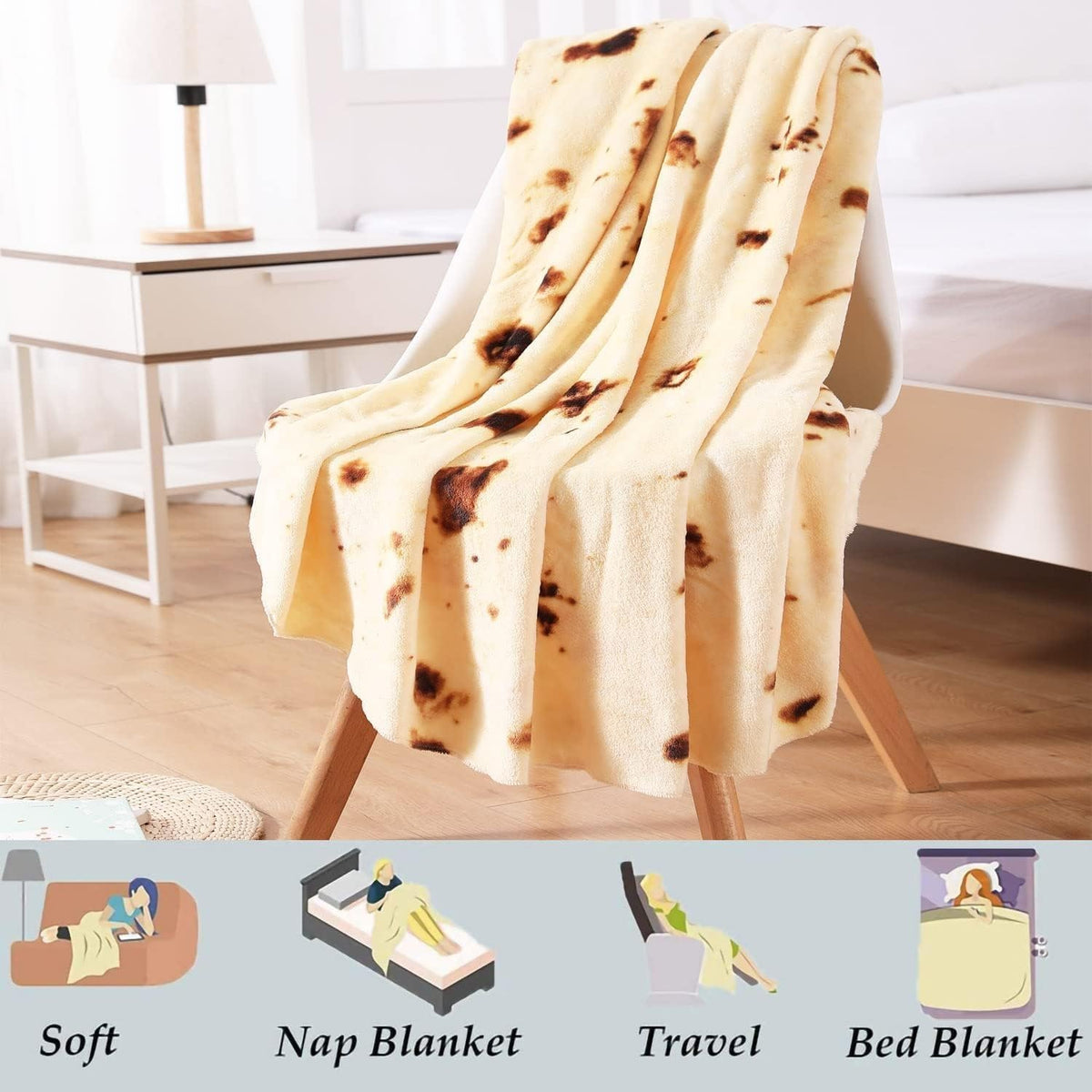 Funny white elephant gift packaging and rolled presentation of the blanket.