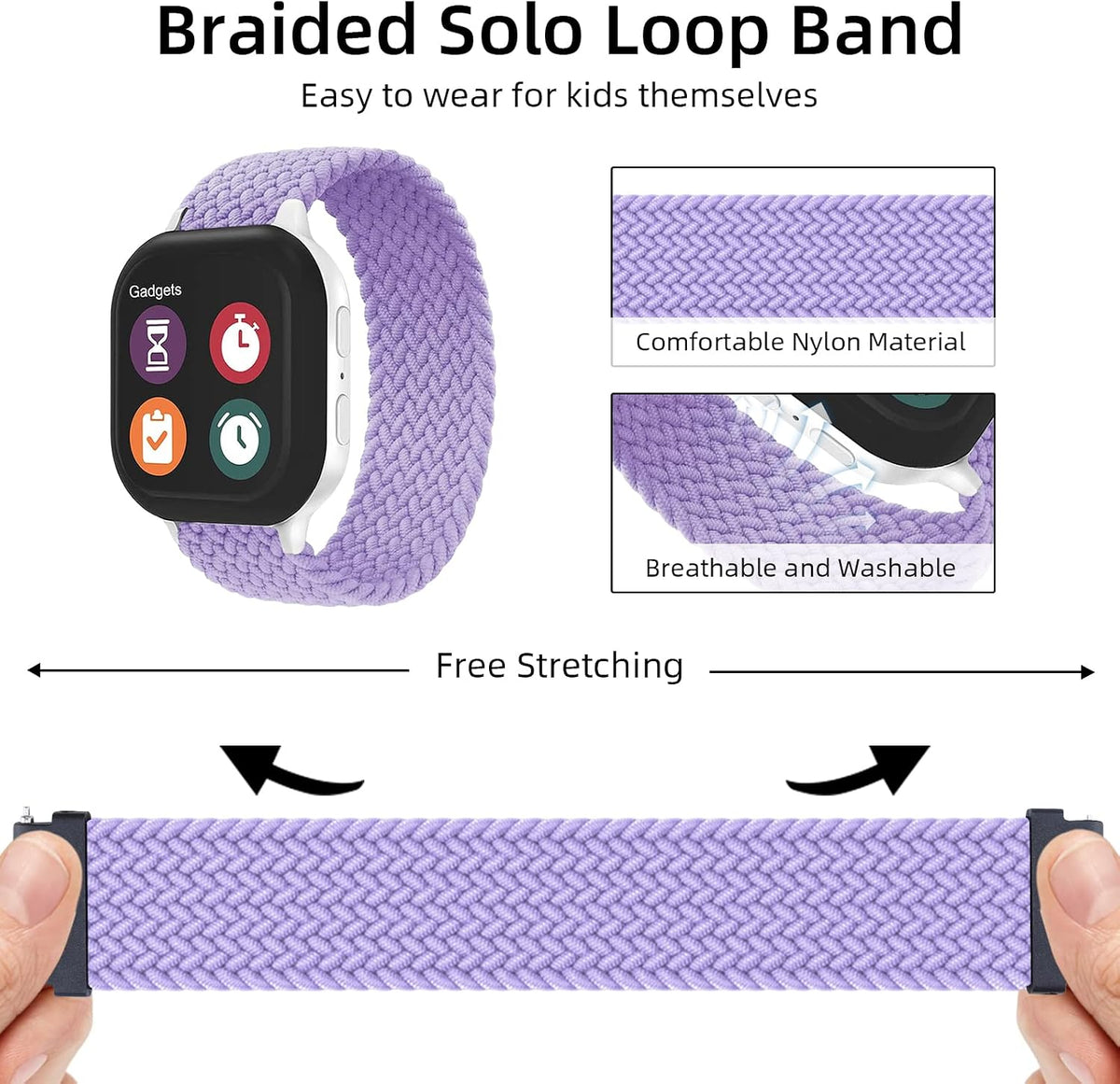 SimpleThings braided nylon kids watch strap purple color option