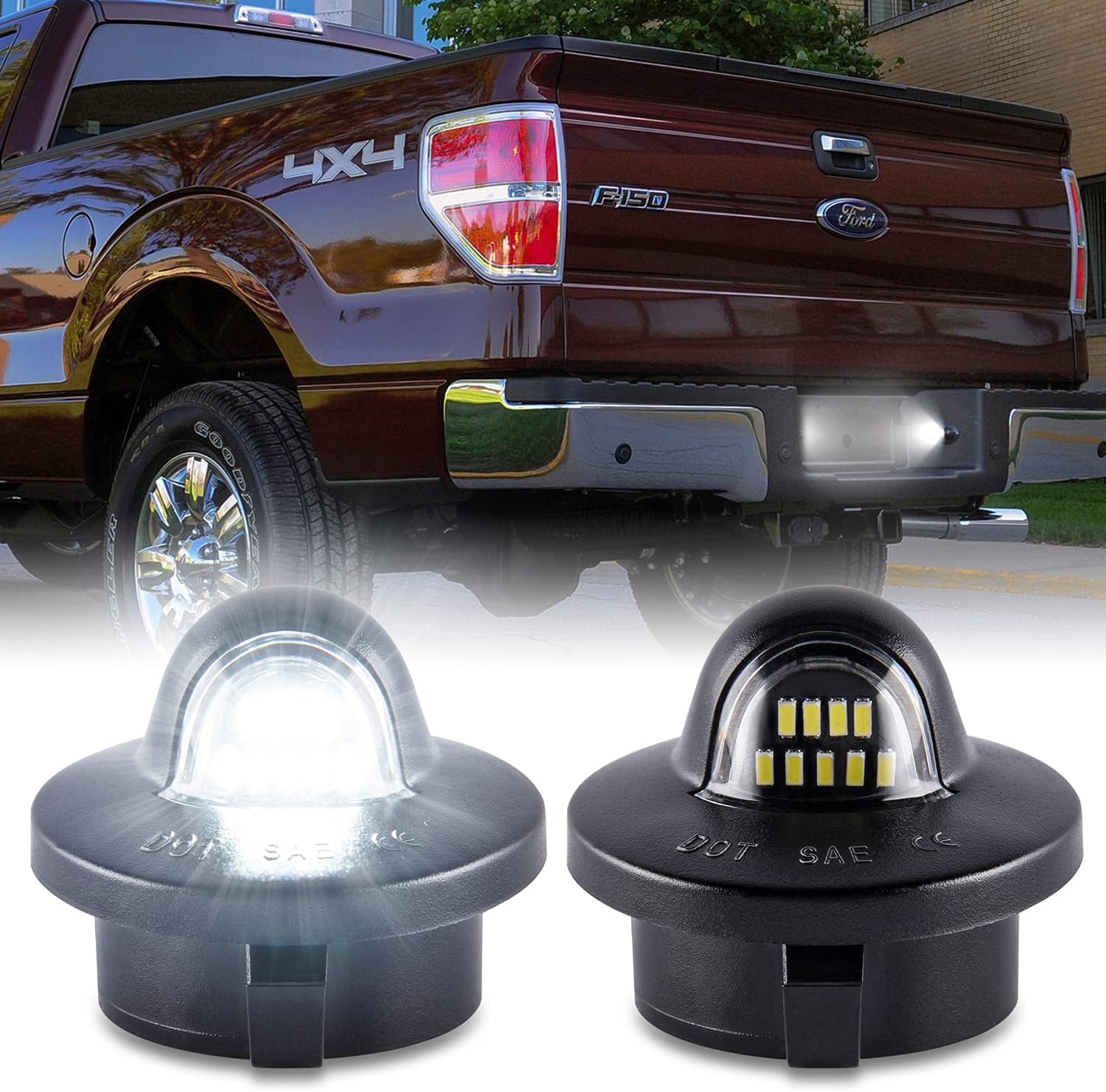 Gempro LED license plate light assembly front view showcasing the sleek black housing design.