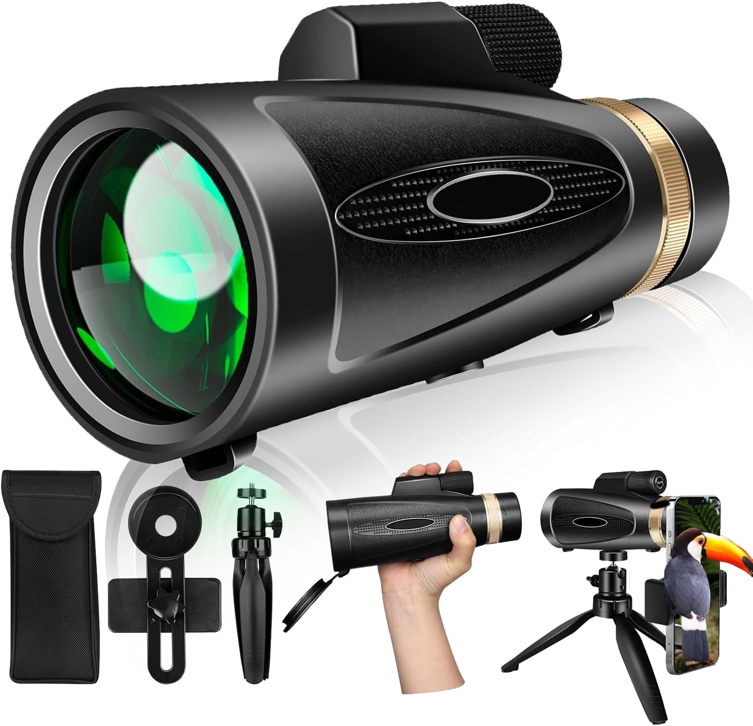 MD.LIFE high power monocular telescope front view showing the large one hundred millimeter fully multi coated objective lens.
