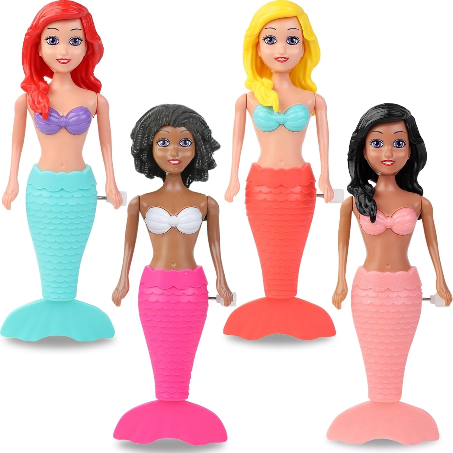 Liberty Imports Mermaid Bath Toys 4 Pack front view showing four colorful dolls
