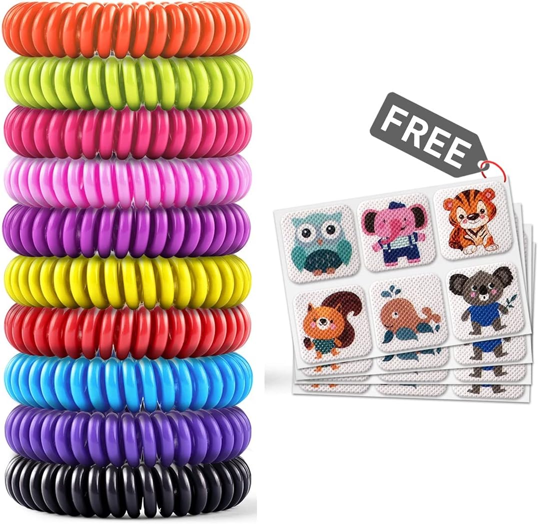 20 Pack Mosquito Bracelets with 4 Patches - Waterproof Wrist Bands for Kids & Adults, Natural Deet-Free Resealable - Image 1