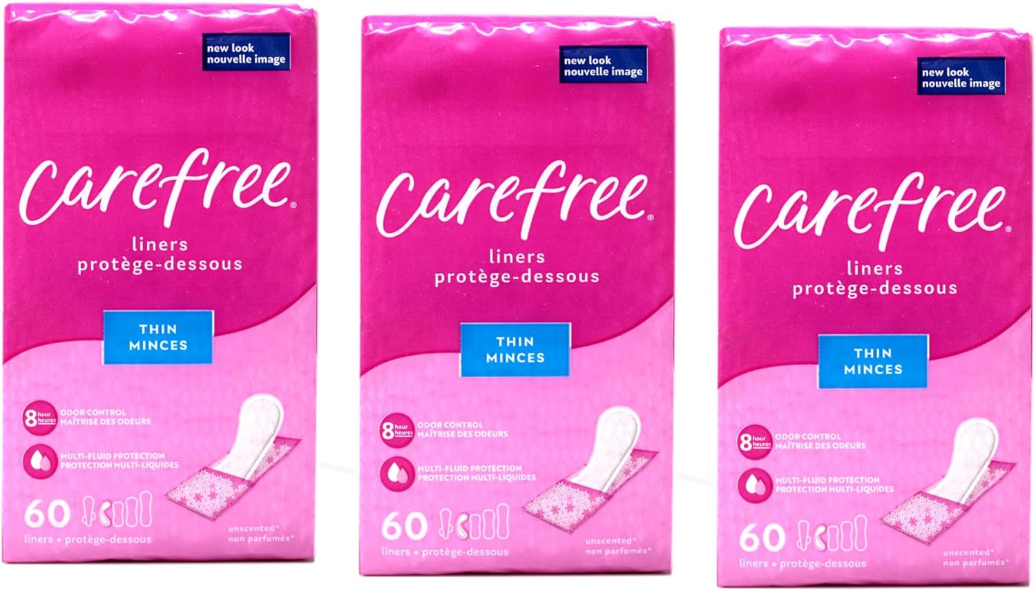 Carefree Acti-Fresh Body Shape Pantiliners Thin To Go Unscented - 60 Liners, Pack of 3 - Image 1