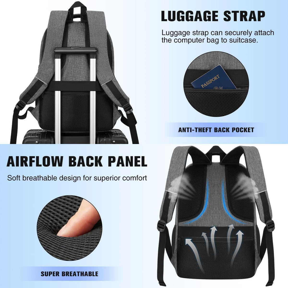 Kadilong bookbag close-up of USB charging port