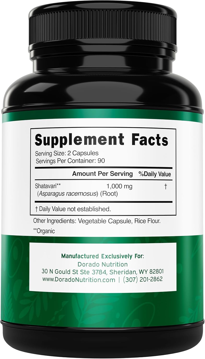 Dorado Nutrition Shatavari 1000mg supplement label close up