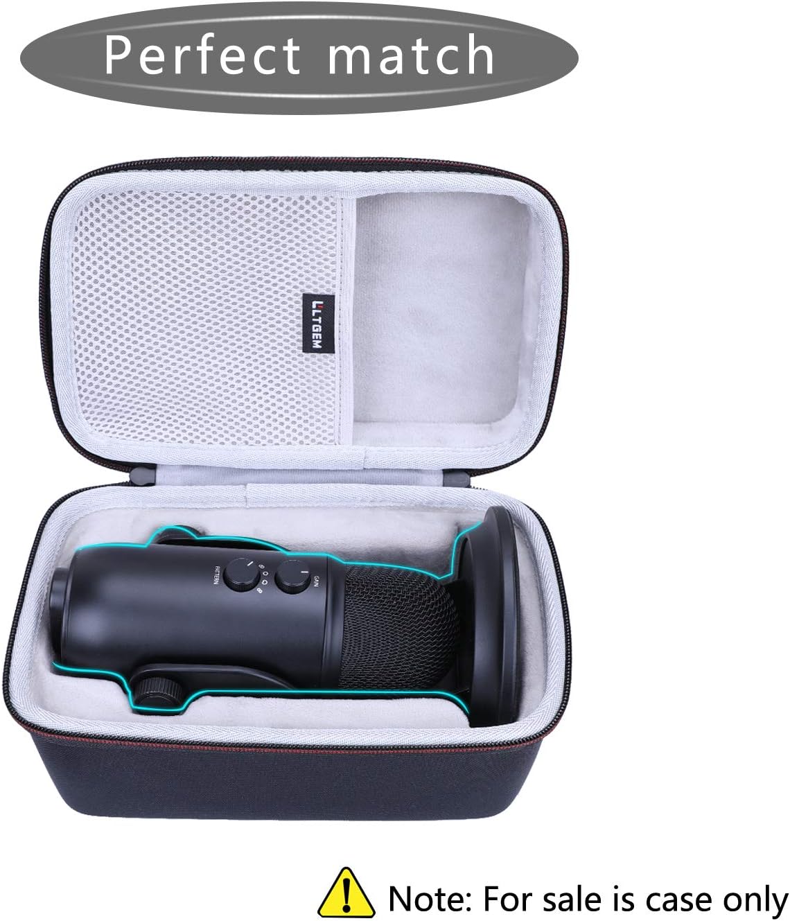 L LTGEM microphone protective case opened with custom molded interior compartment