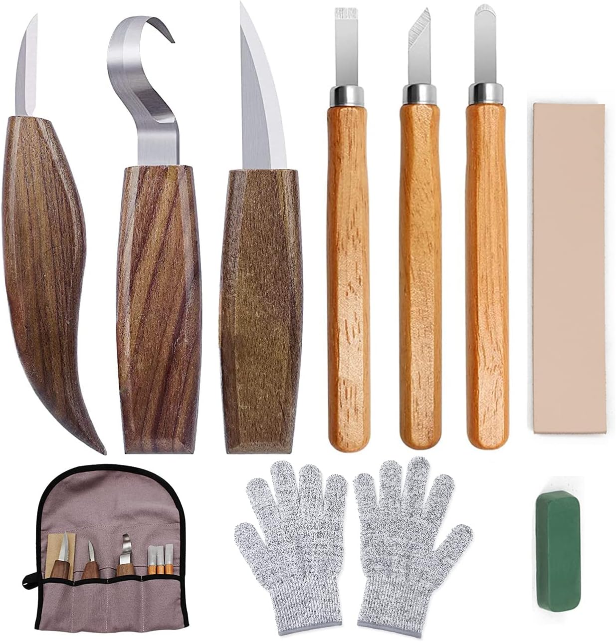 Rvetol wood carving knife set beginner kit front view showing all ten tools