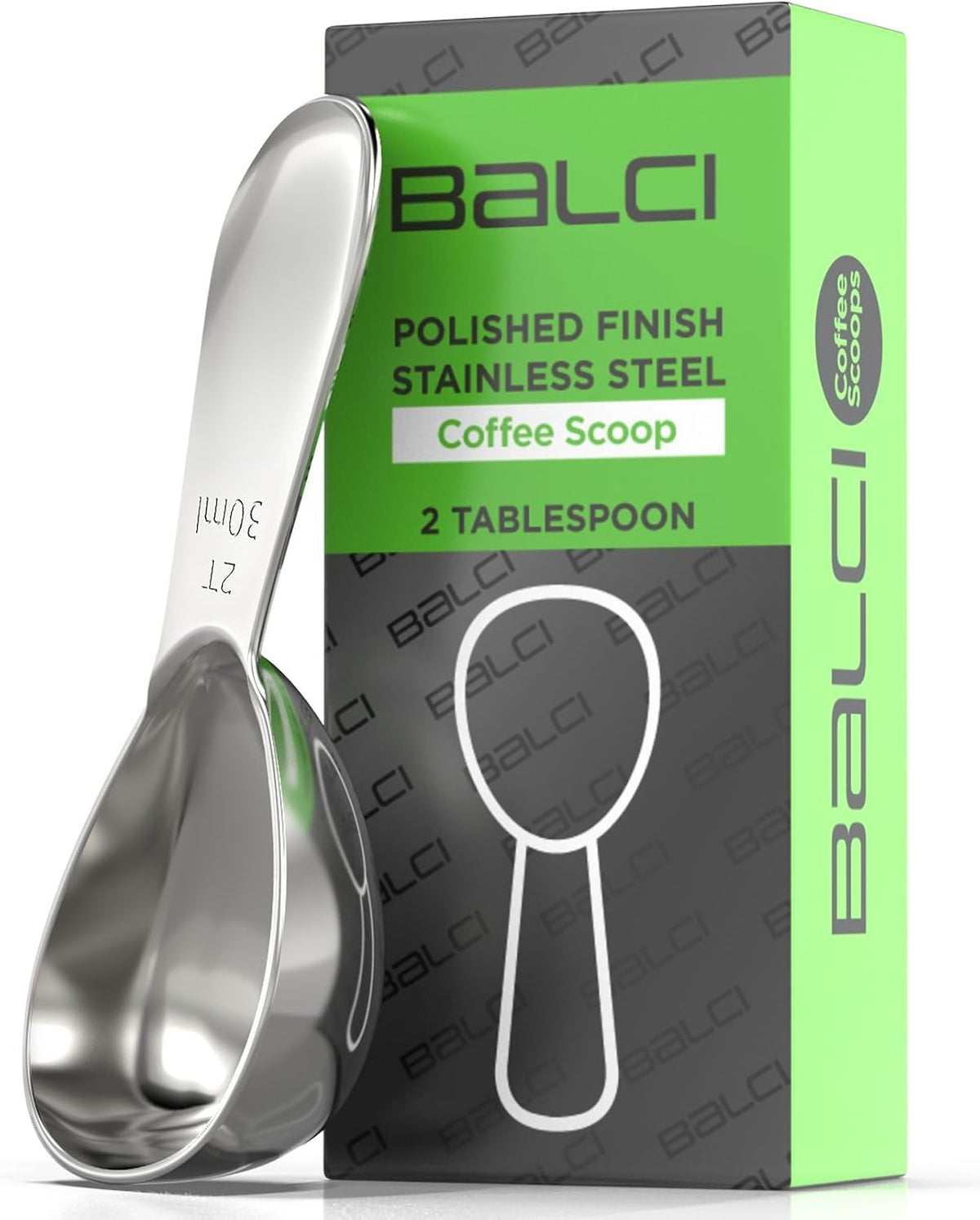 BALCI stainless steel coffee scoop front view kitchen accessory