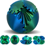 SANSGOUP 3D printed gearsphere front view showcasing interlocking green mechanical cogs.