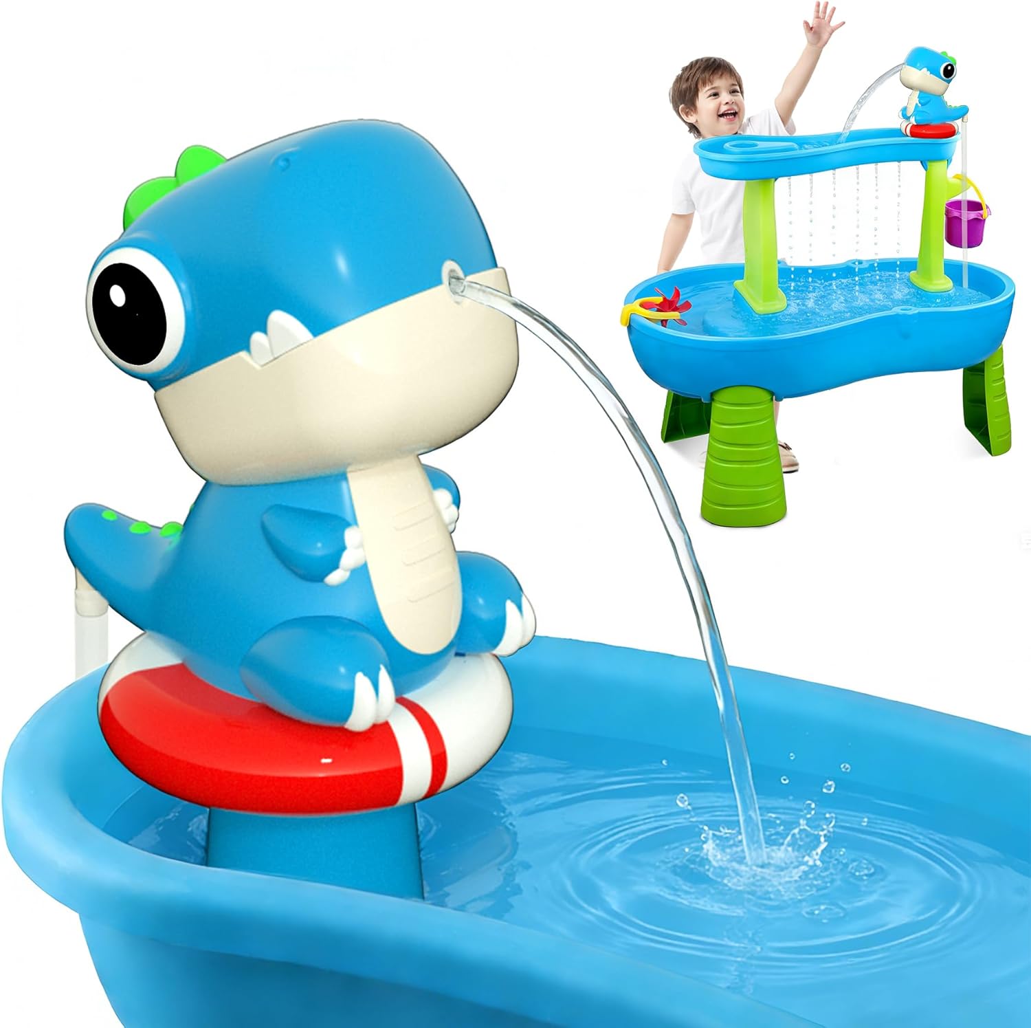 YIDIBOF dinosaur water table pump front view blue rechargeable accessory for kids summer play.