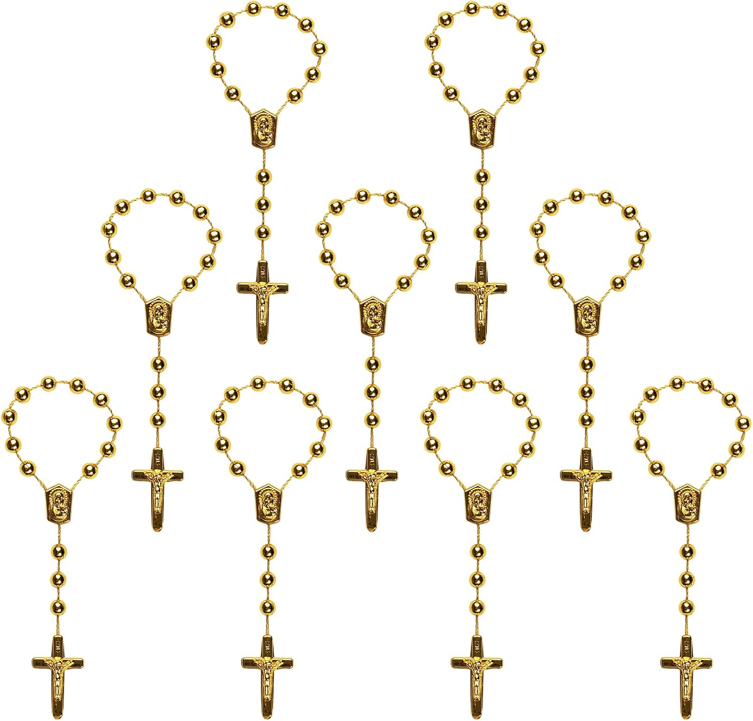 XINHUIDALSQ 50 Baptism Rosary front view showing detailed handcrafted acrylic mini beads for religious party favors.