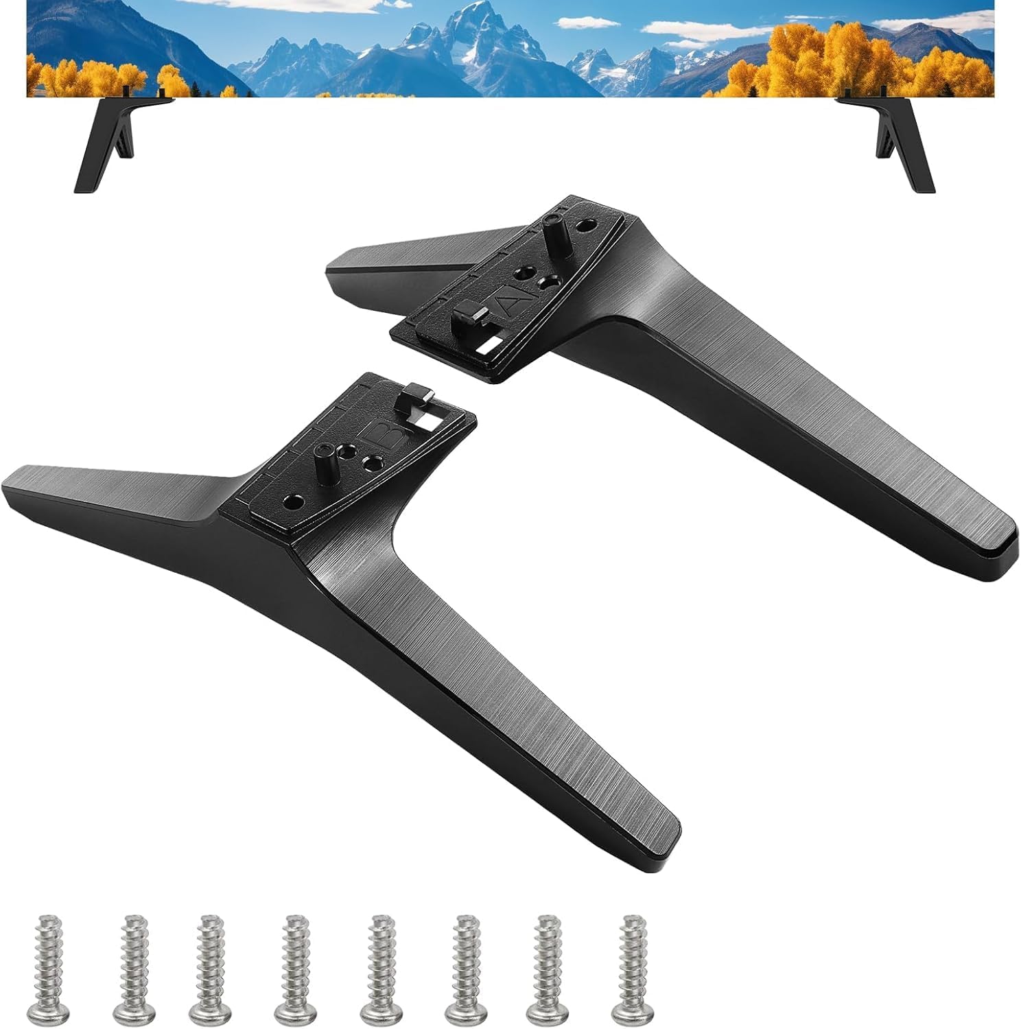 Maozhren TV stand replacement legs front view showing durable black ABS finish
