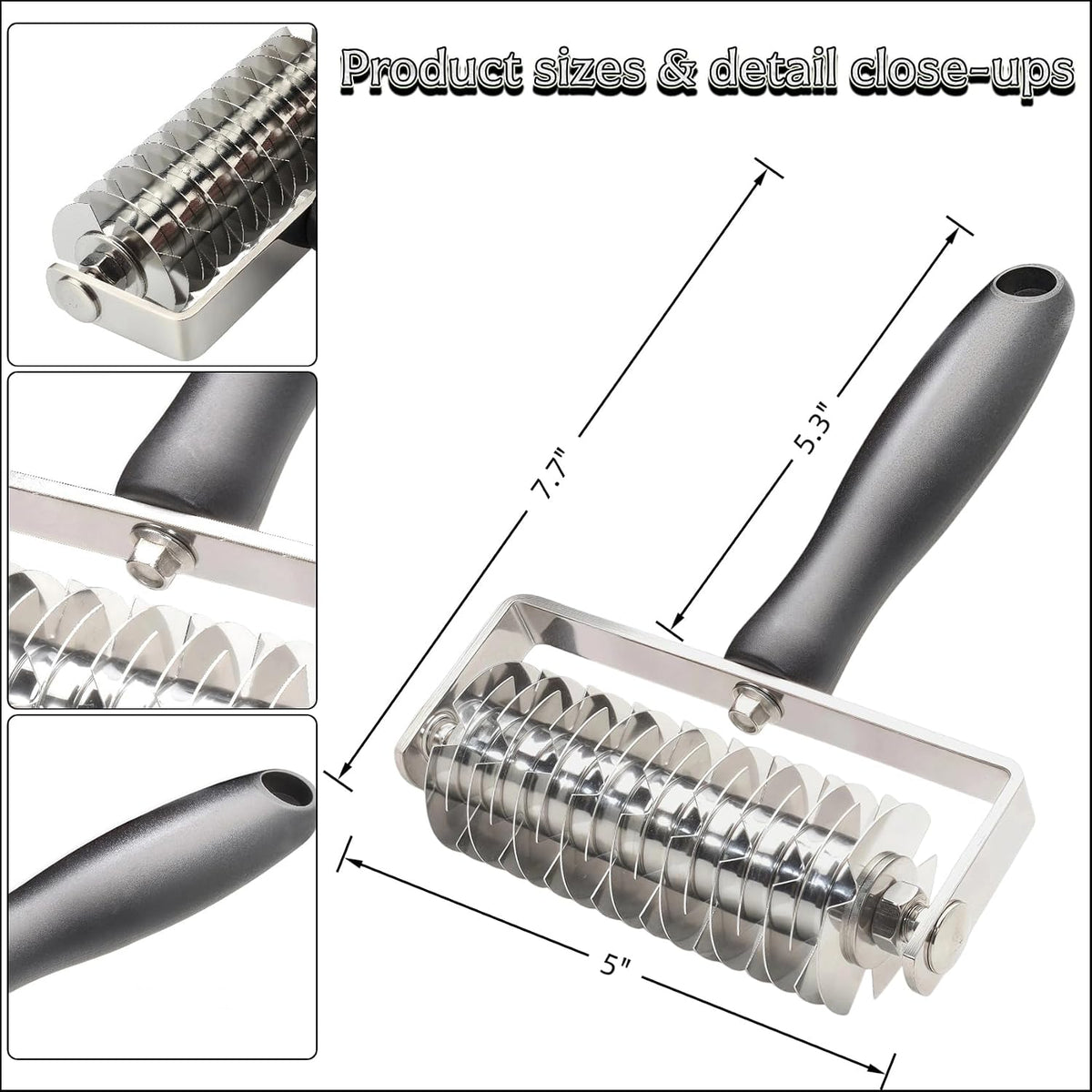 EVNSIX dough roller cutter close up of ergonomic handle